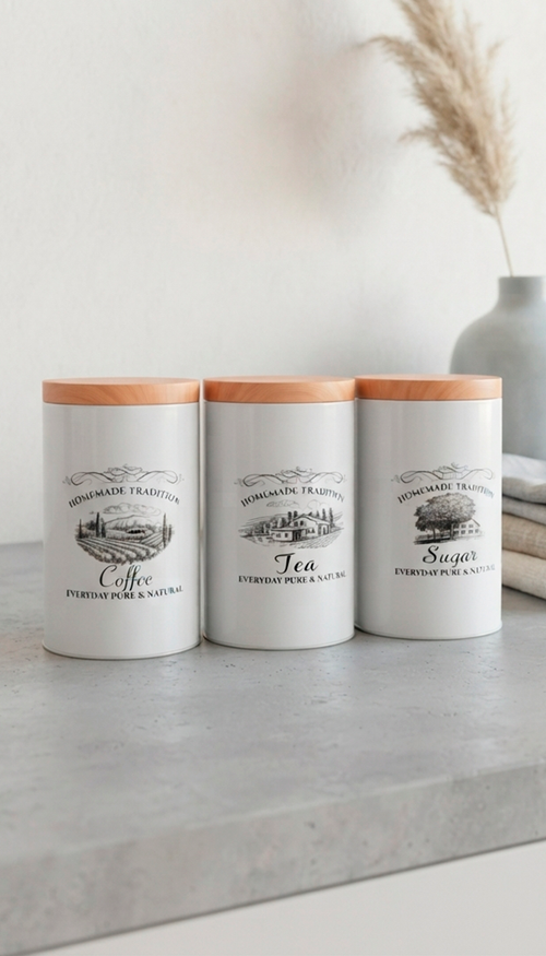 3 Pieces Metal Canister Set