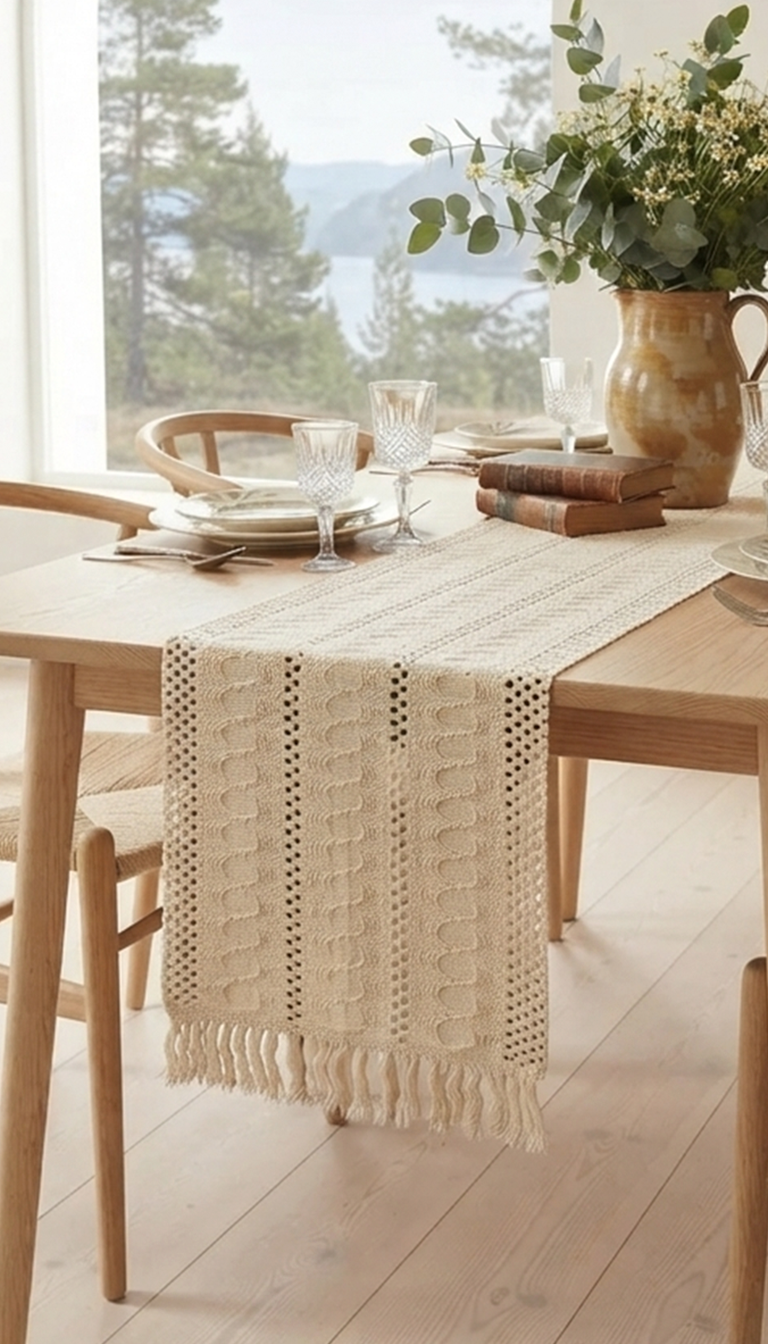 Cable Knit Crochet Table Runner