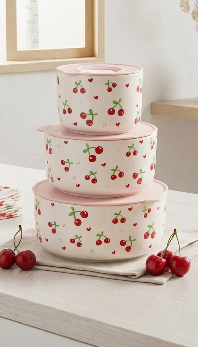 Cherry Ceramic Storage Set of 3