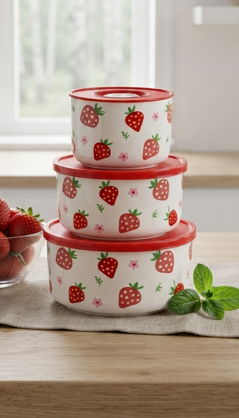 Strawberry Ceramic Storage Set of 3