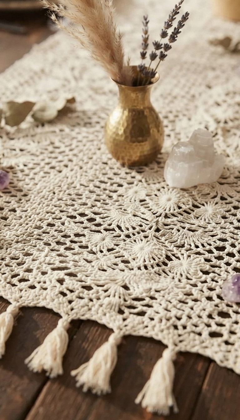 Sunflower Crochet Lace Table Runner
