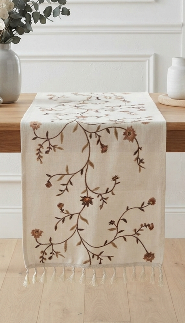 Vine Embroidered Table Runner