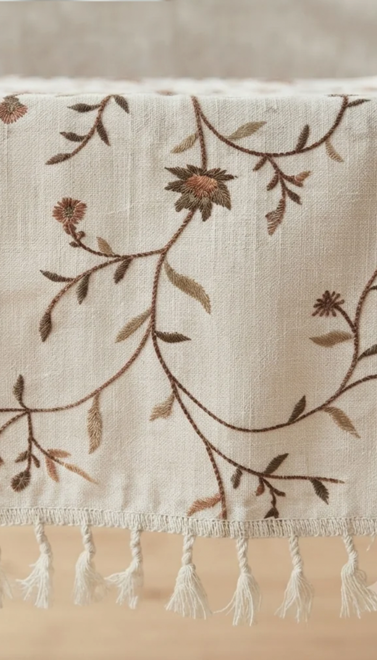 Vine Embroidered Table Runner