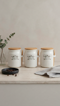 Ceramic storage jars set with bamboo spoon