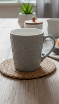 Floral Embossed Grey Mug