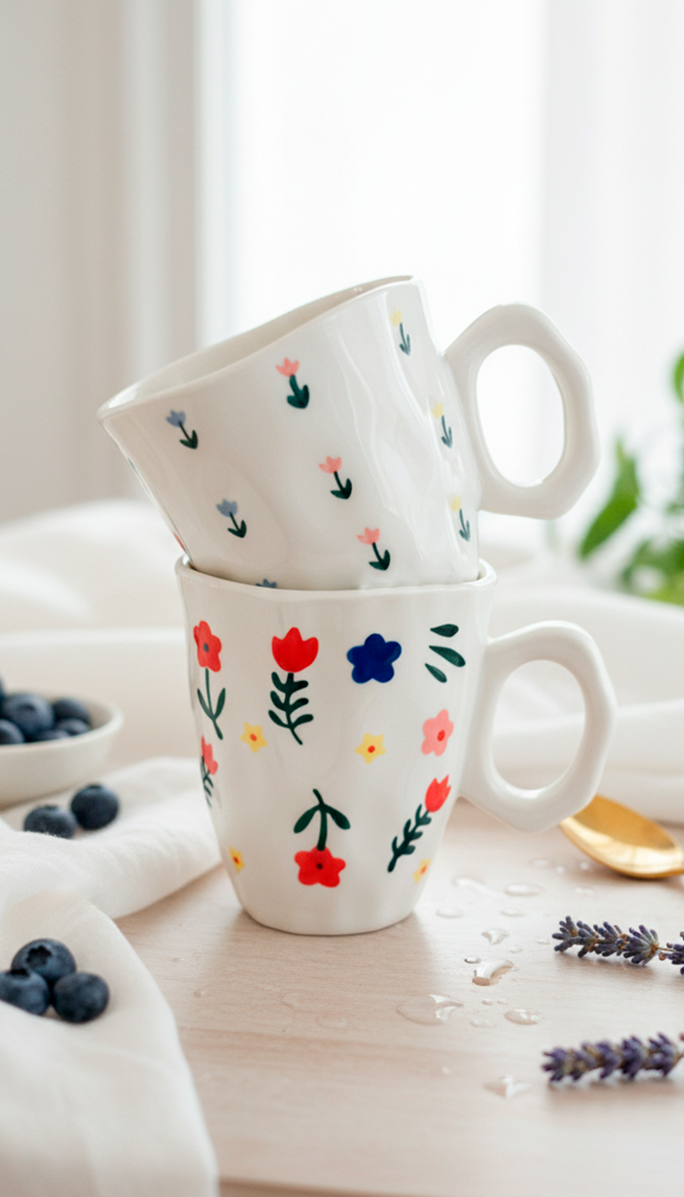 Handcrafted Painted Morning mugs - set of 2
