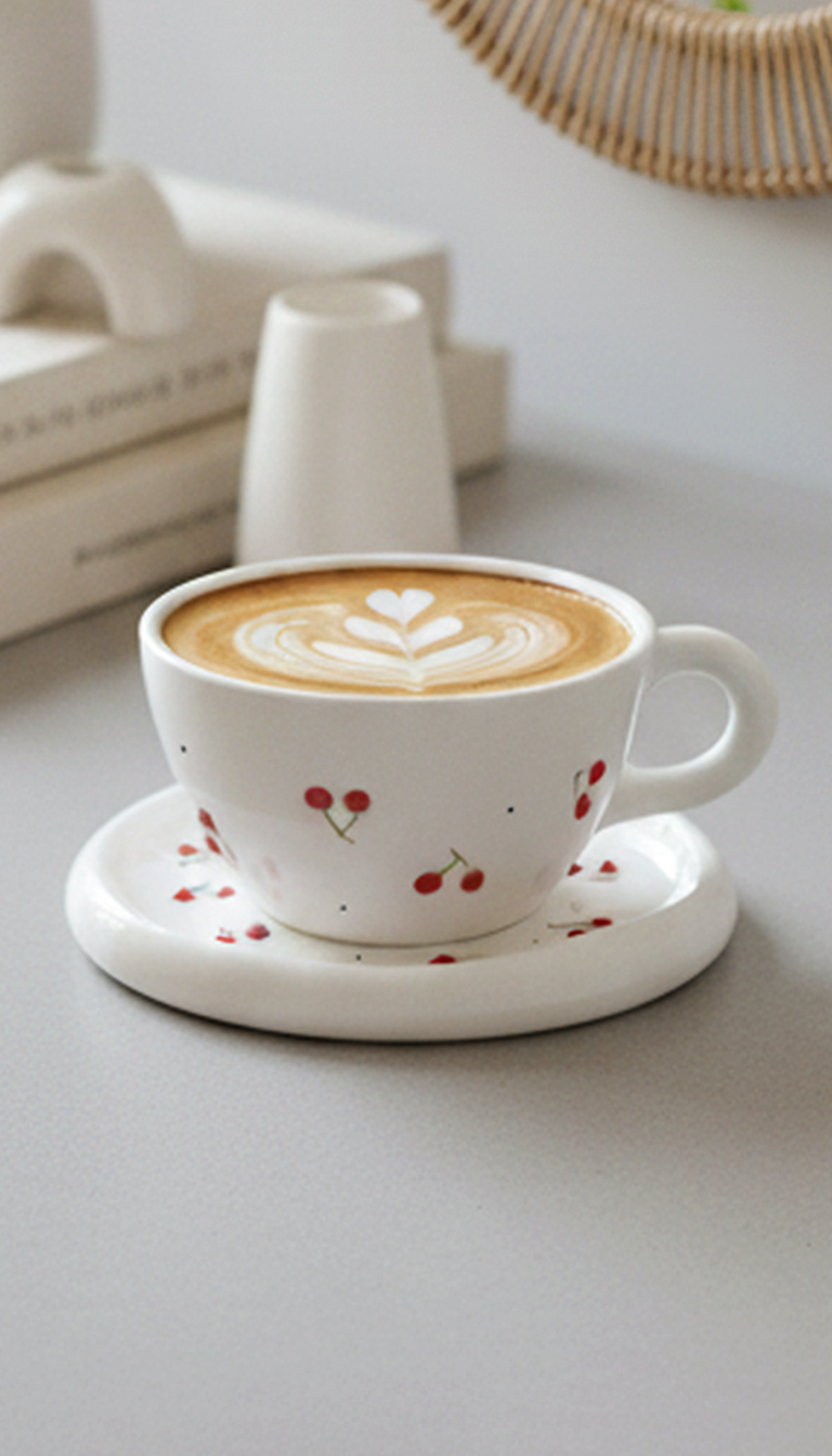 The Cherry Therapy Mug with matching Saucer