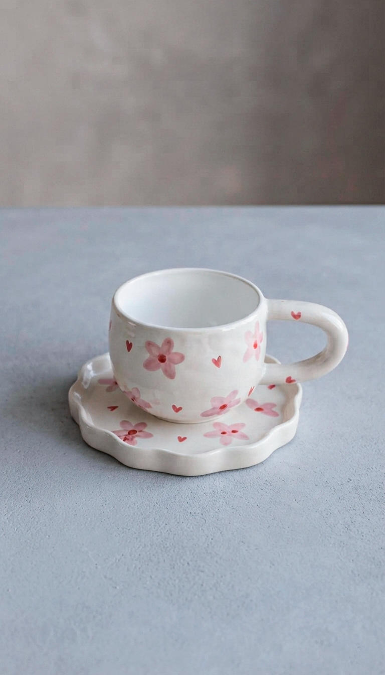 Romance Garden Handcrafted Mug with saucer