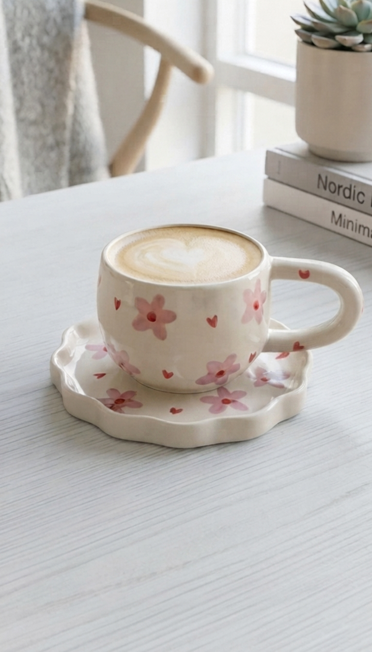 Romance Garden Handcrafted Mug with saucer