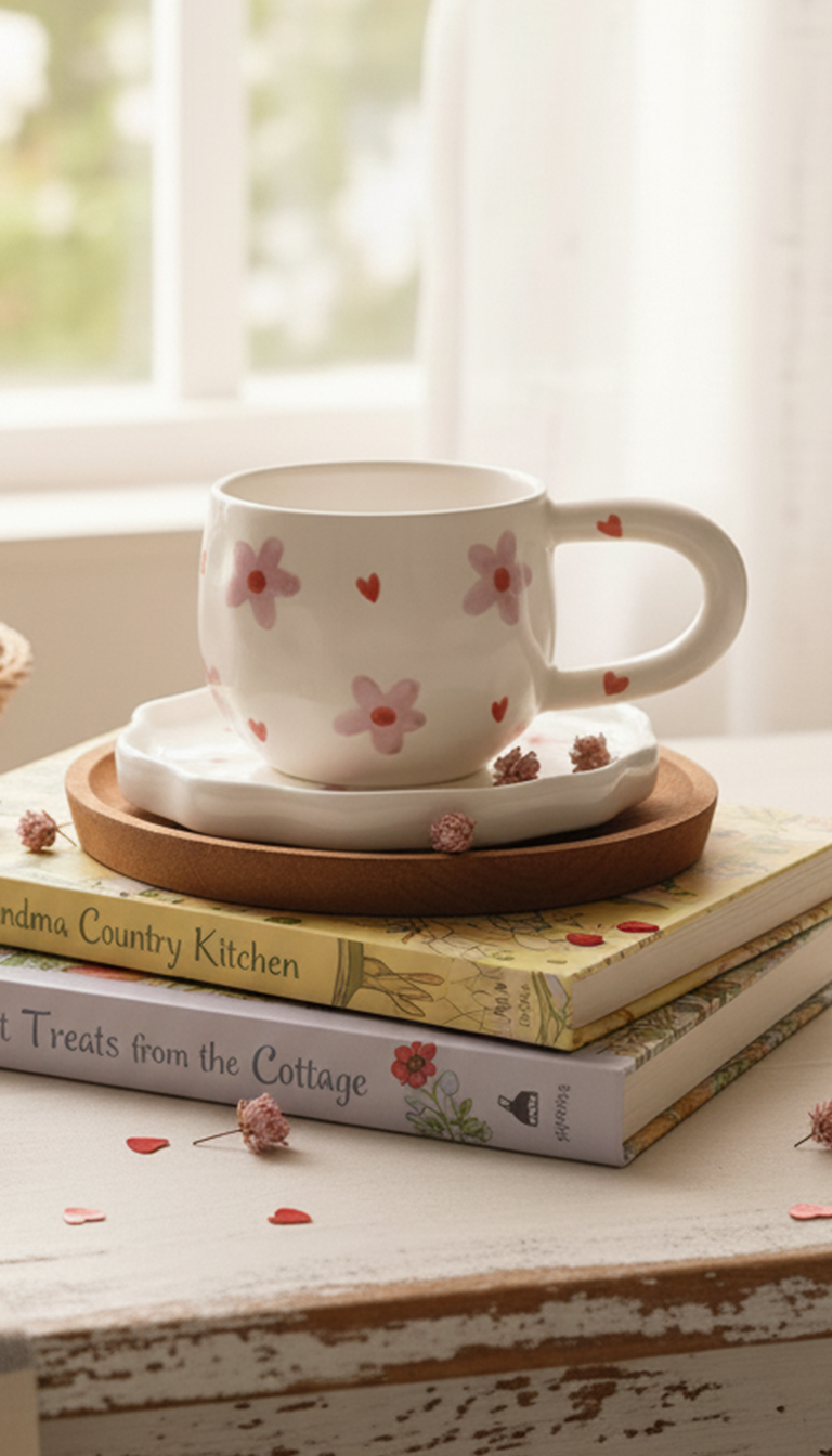 Romance Garden Handcrafted Mug with saucer